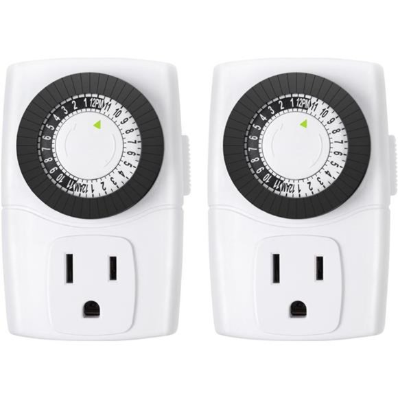 BN-LINK BND-60/U47 Indoor Mini 24-Hour Mechanical Outlet Timer, 3-Prong, 2-Pack - Picture 1 of 6
